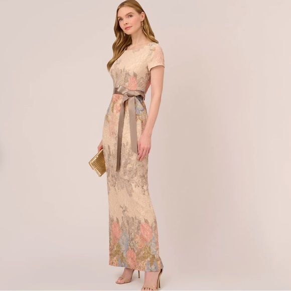 BHLDN Adrianna Papell Blush Floral Matelasse Colum Gown | Wedding Dress - Picture 6 of 14